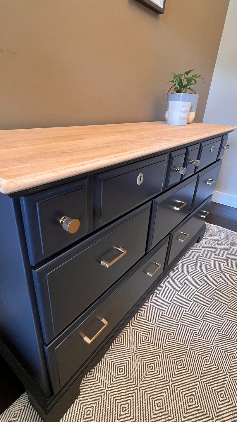 Black 9-Drawer Dresser with Wood Top - photo 5