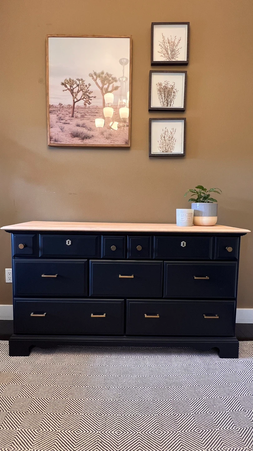 Black 9-Drawer Dresser with Wood Top - photo 2