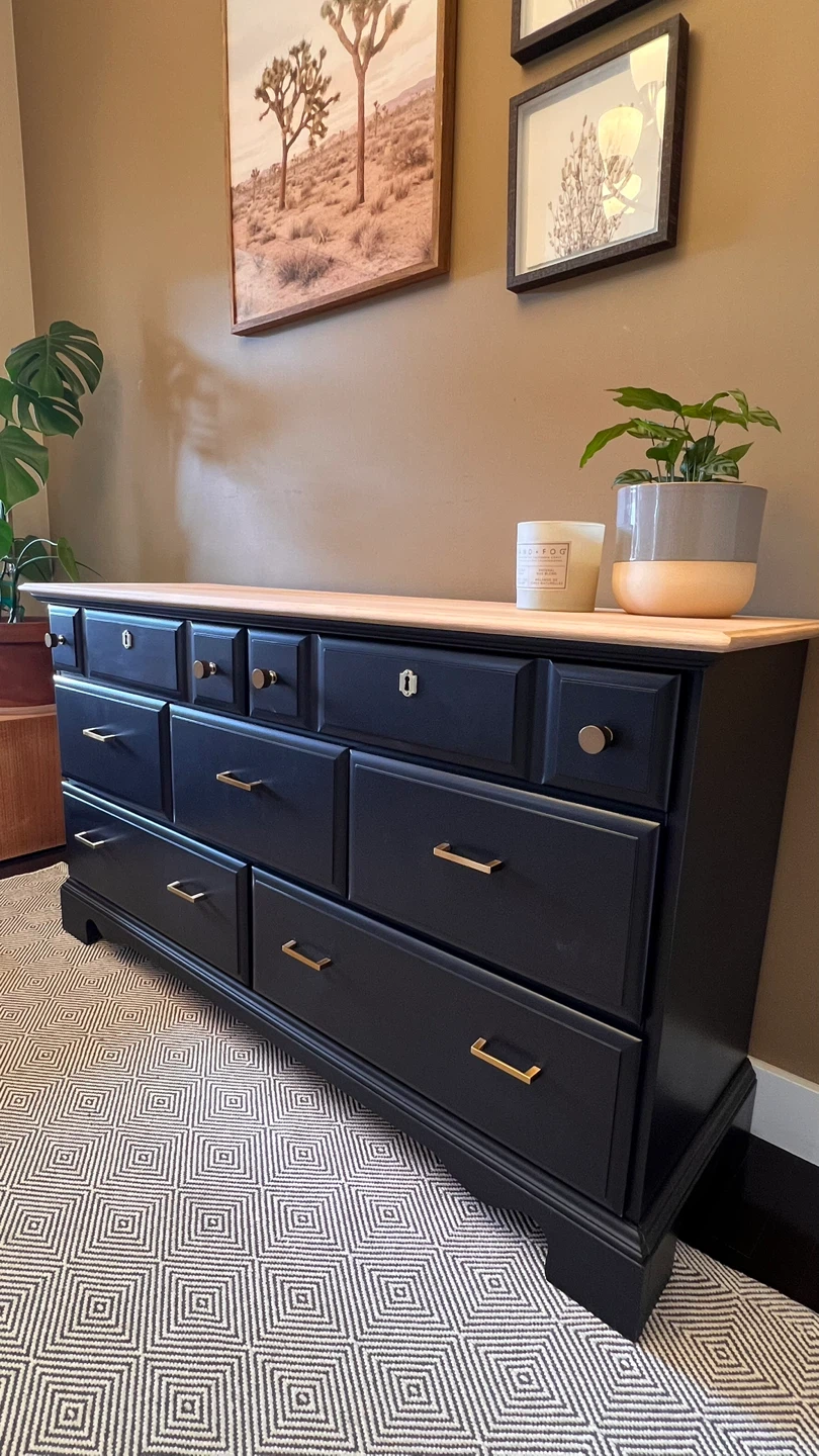 Black 9-Drawer Dresser with Wood Top - photo 3
