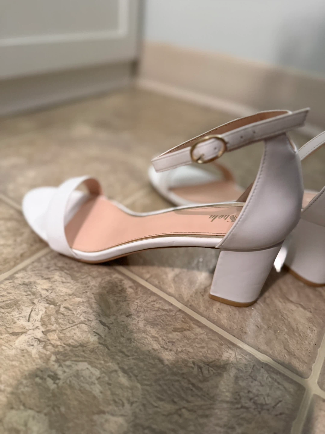 White Block Heel Sandals - Size 39
