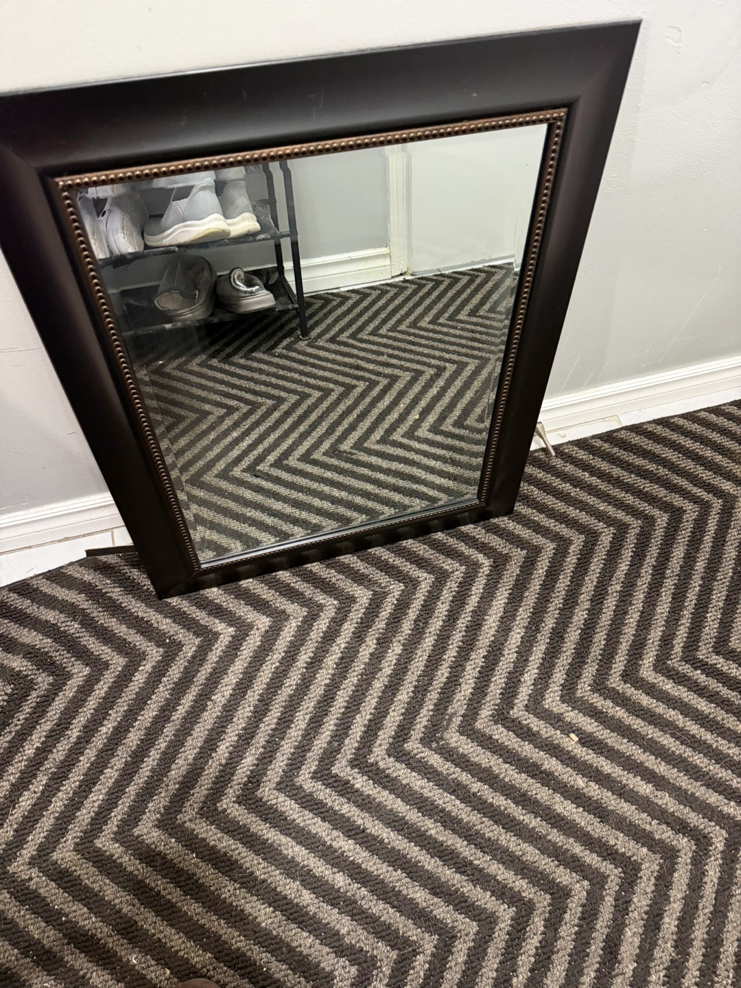 Dark Brown Framed Mirror with Beaded Accent
