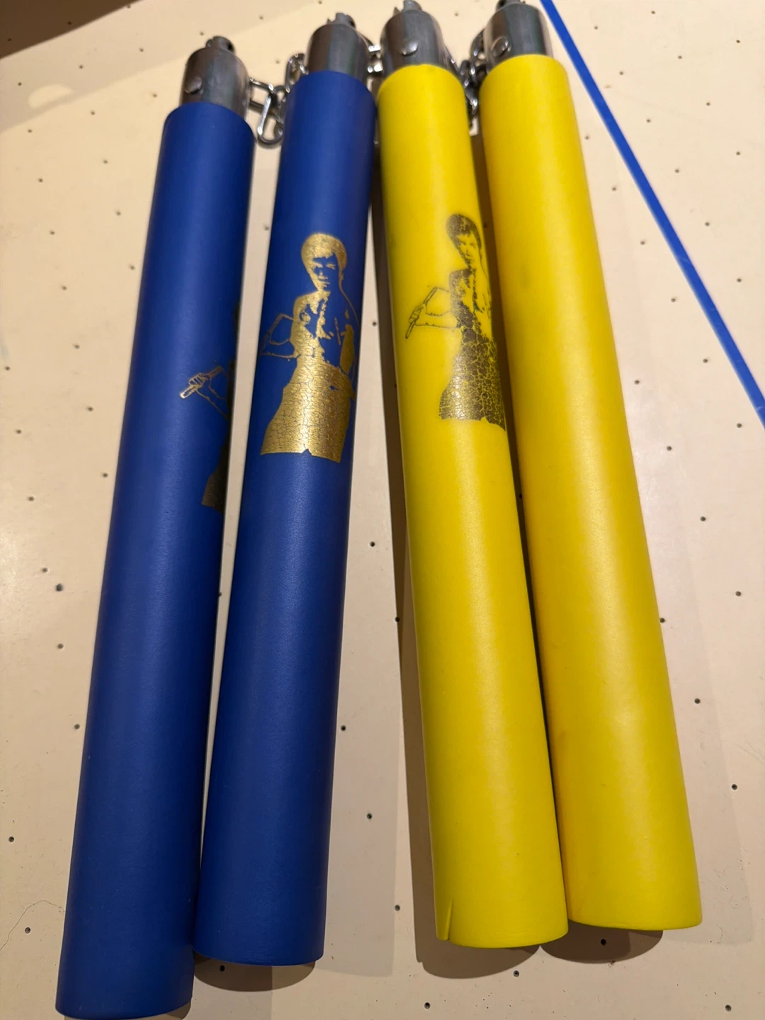 Set of 2 Yellow and 2 Blue Practice Nunchucks