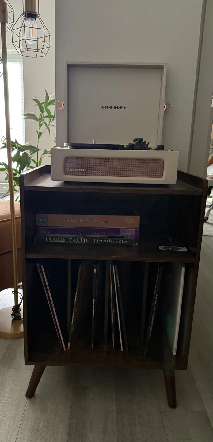 Record Player Stand/End Table with LED Lights and Charging Ports - photo 2