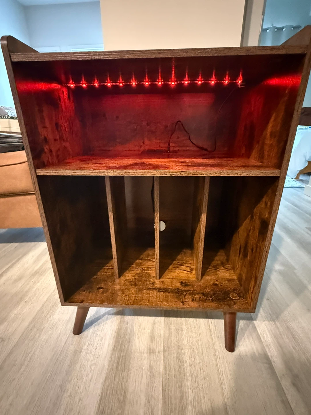 Record Player Stand/End Table with LED Lights and Charging Ports - photo 3