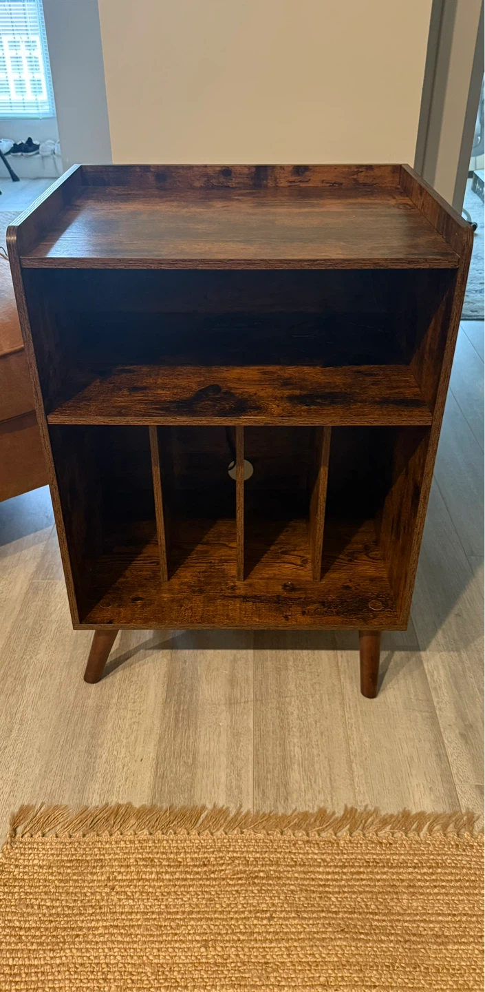 Record Player Stand/End Table with LED Lights and Charging Ports