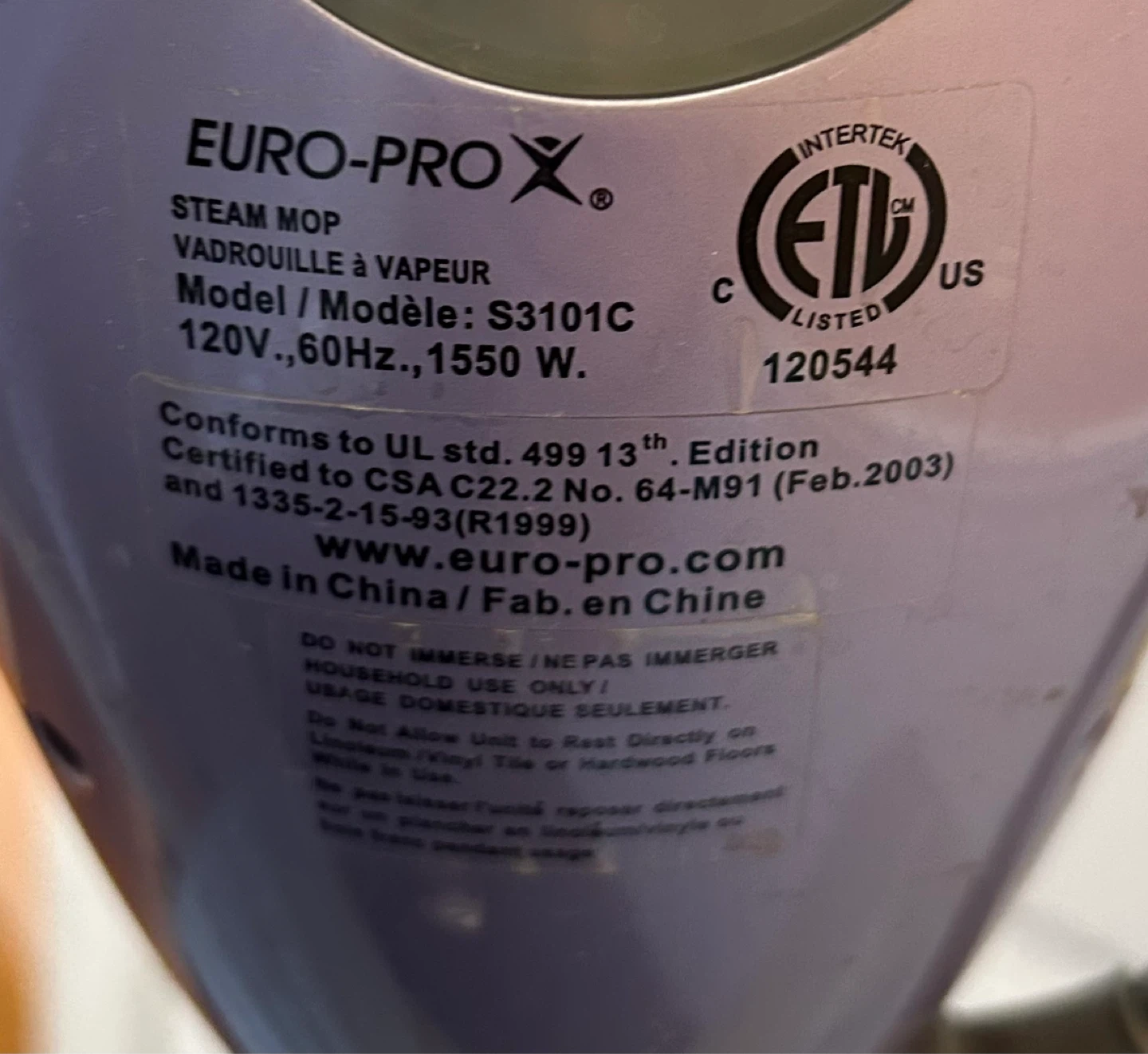 Shark EURO-PRO Steam Mop S3101C - photo 3