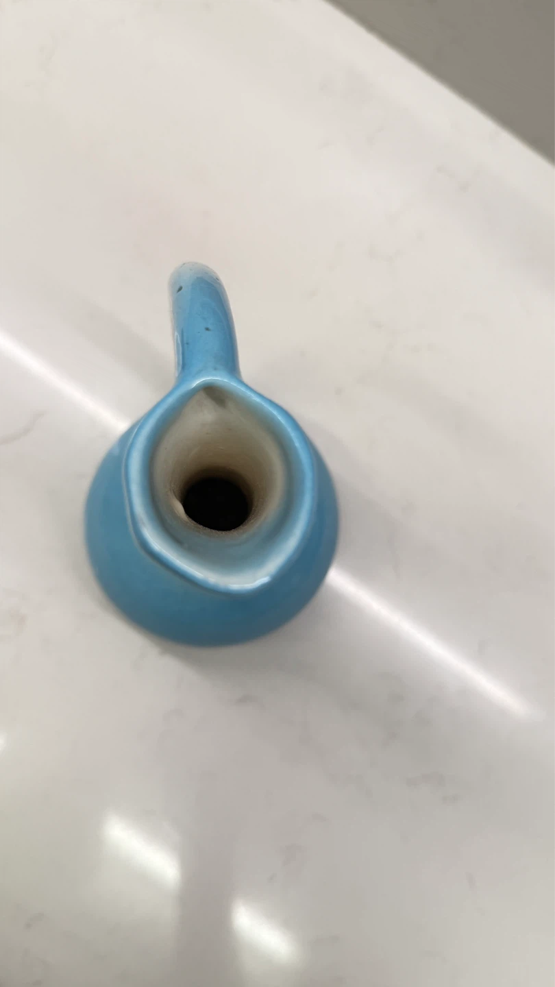Vintage Turquoise Blue + Cream Ceramic Bud Vase 8”H - photo 3