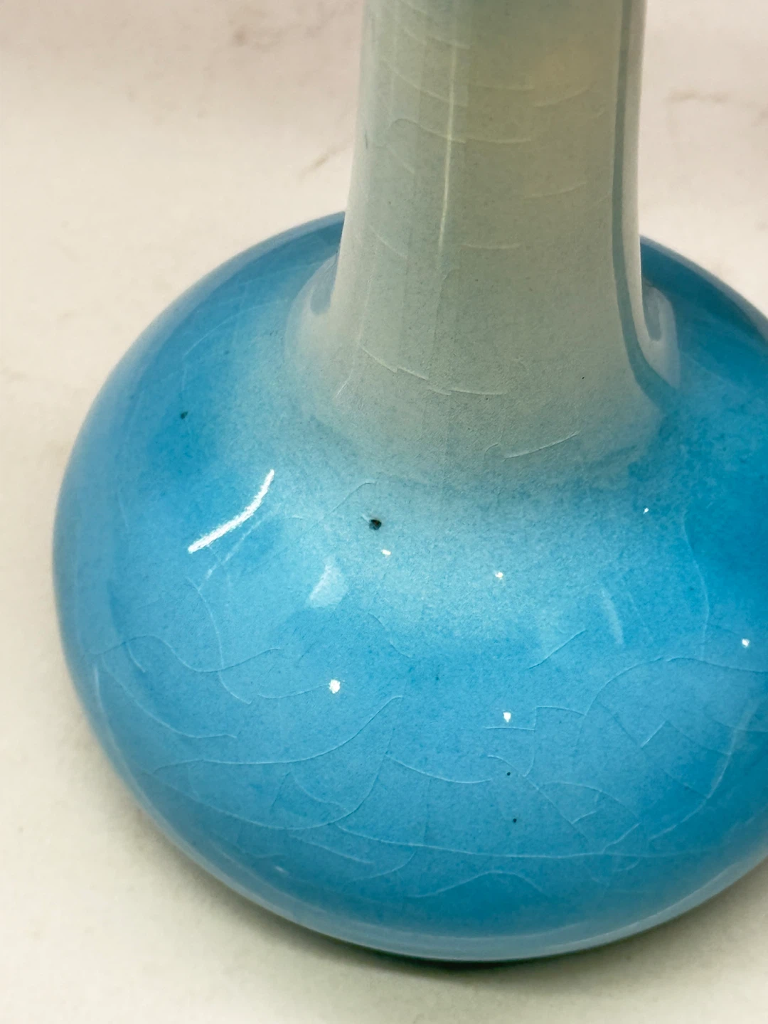Vintage Turquoise Blue + Cream Ceramic Bud Vase 8”H - photo 5