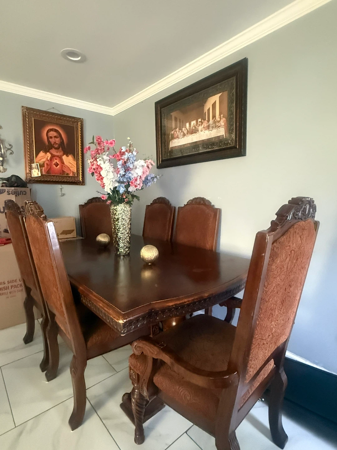 Dark Wood Dining Table with 6 Chairs - photo 4