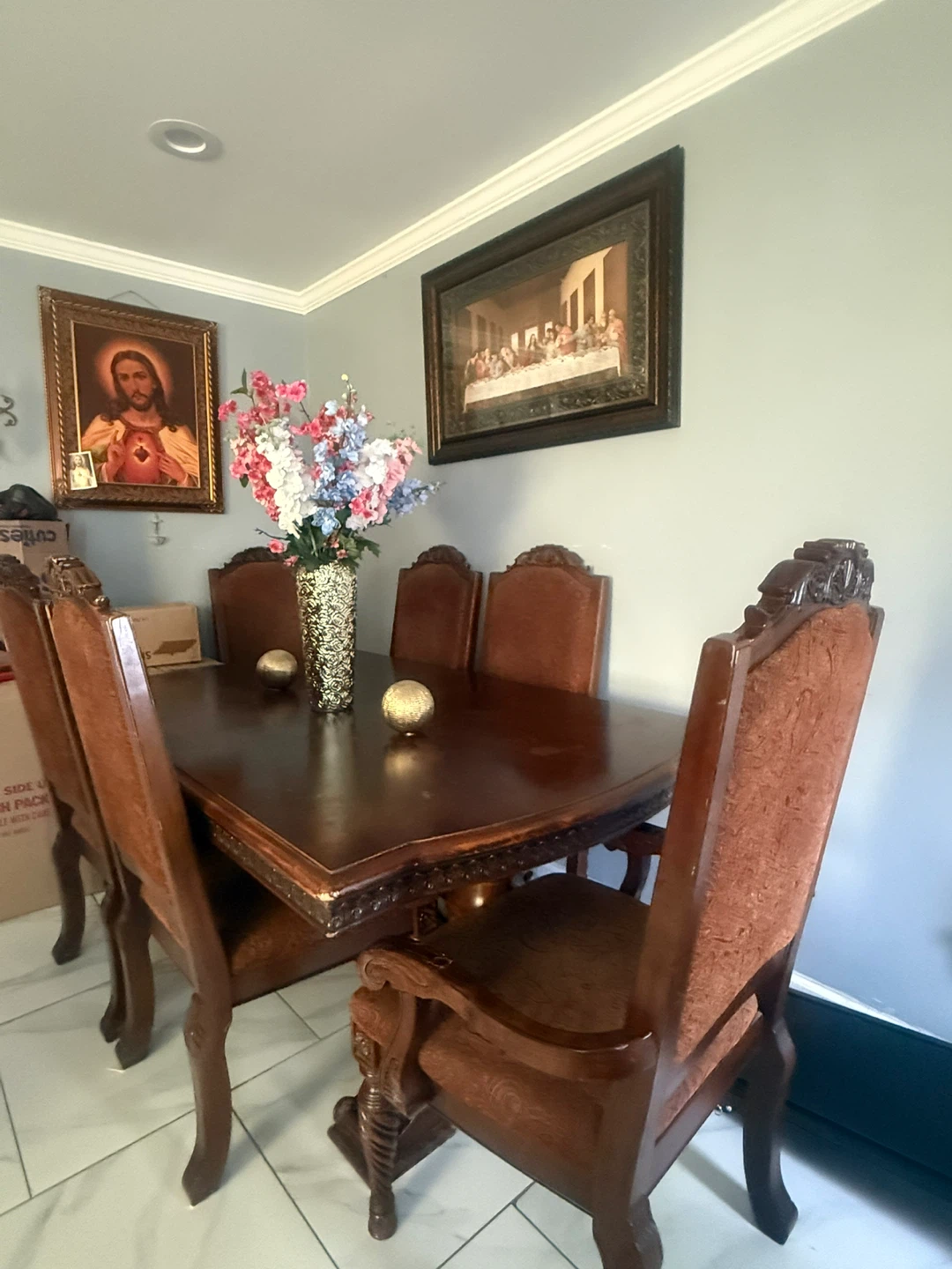 Dark Wood Dining Table with 6 Chairs - photo 3