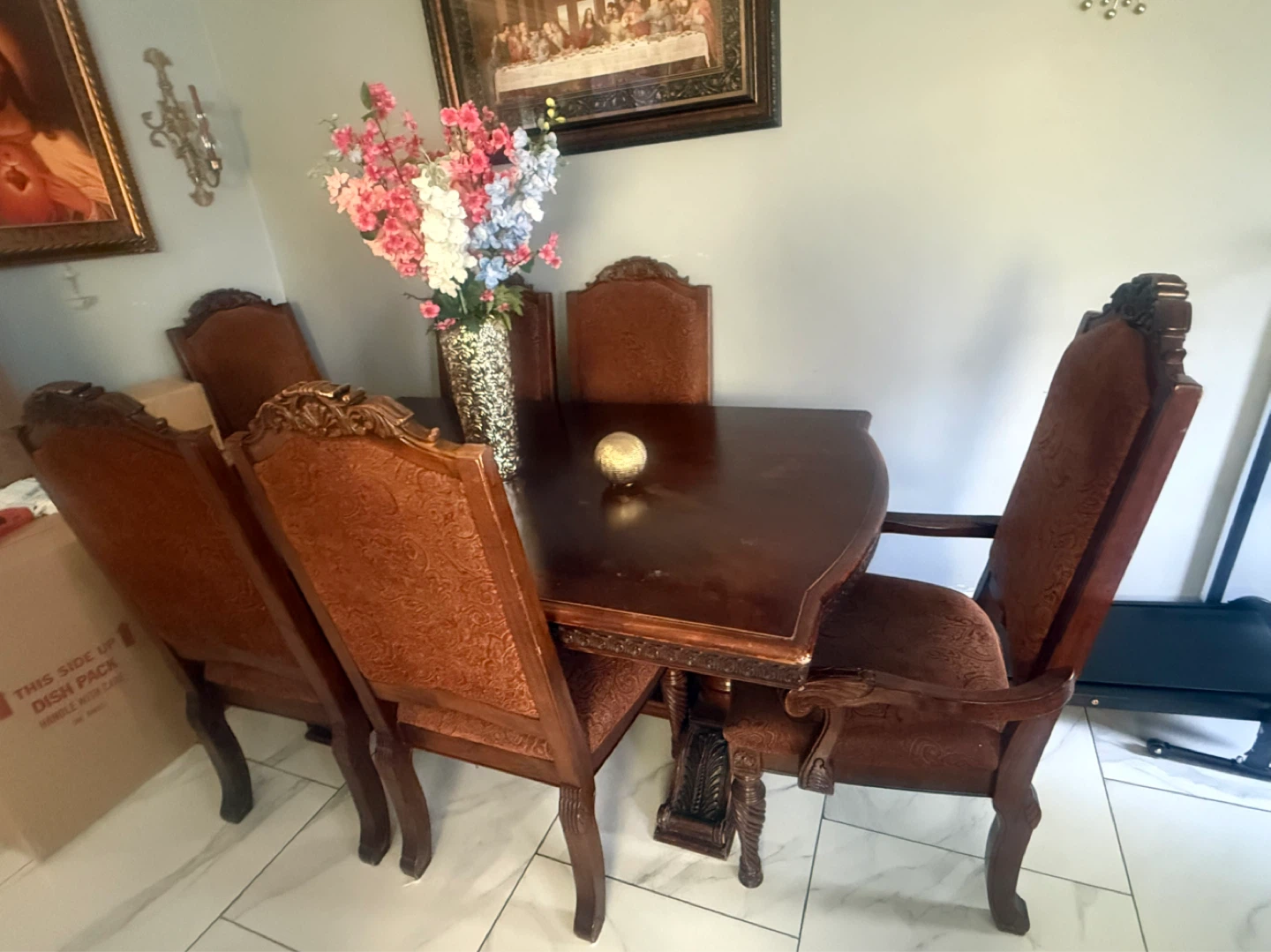 Dark Wood Dining Table with 6 Chairs