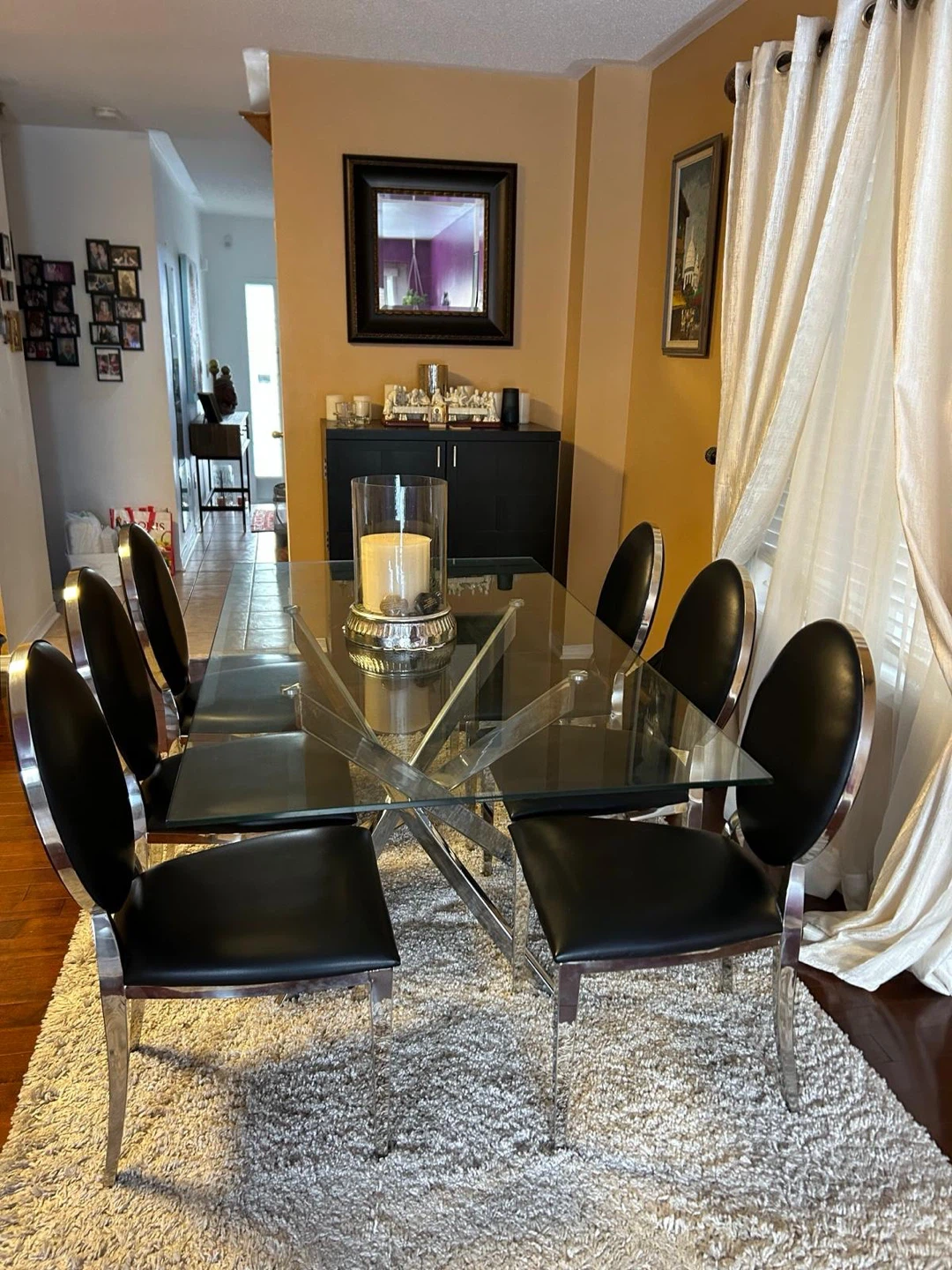 Glass Dining Table with 6 Black Chairs - photo 3