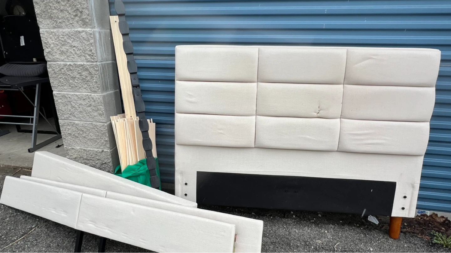 Upholstered Bed Frame with Headboard - Cream - photo 2