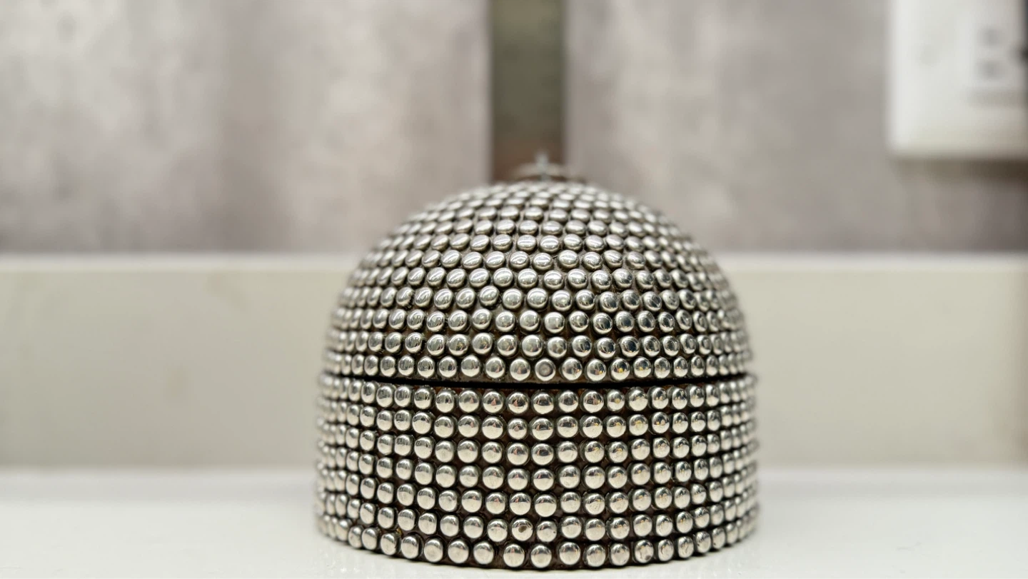 Vintage Metal Studded Wooden Bowl With Lid - photo 2