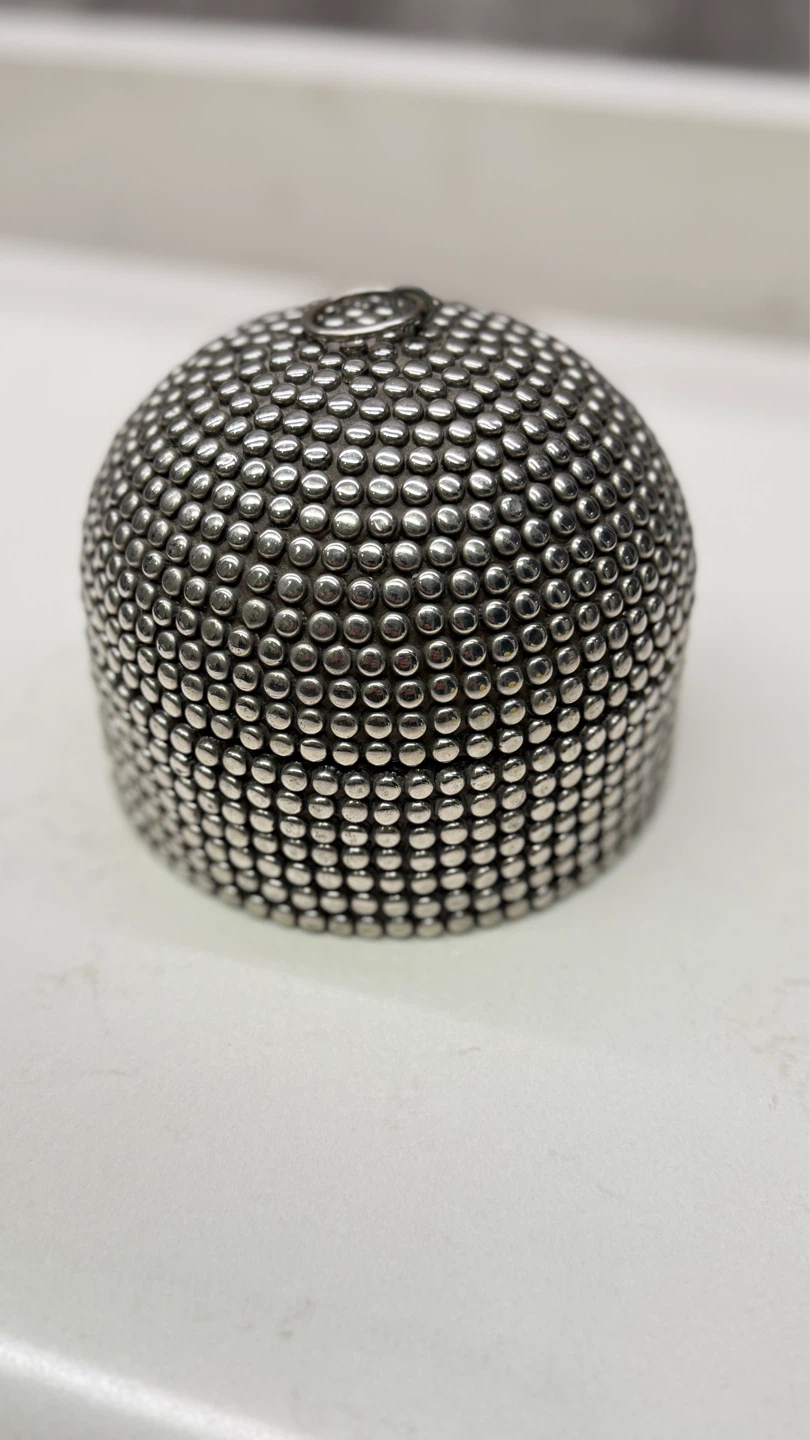 Vintage Metal Studded Wooden Bowl With Lid - photo 4