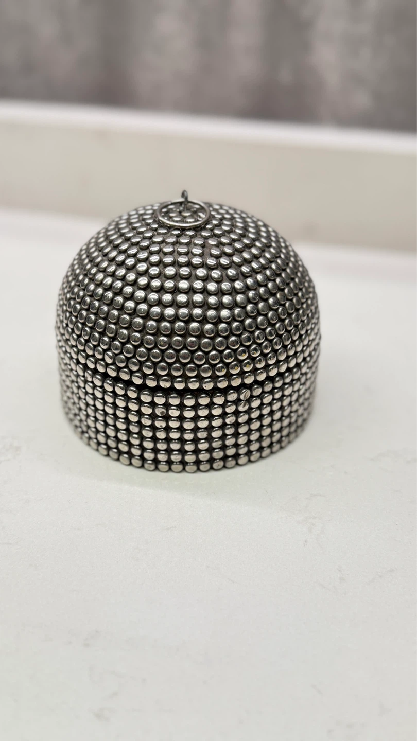 Vintage Metal Studded Wooden Bowl With Lid - photo 3