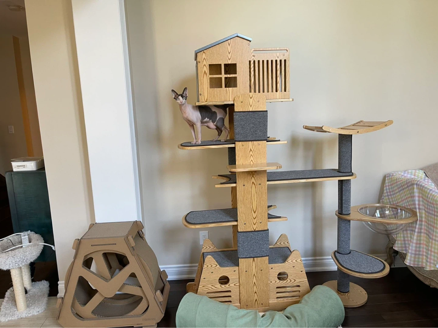 Large Wooden Cat Tree Condo with Multiple Levels - photo 2
