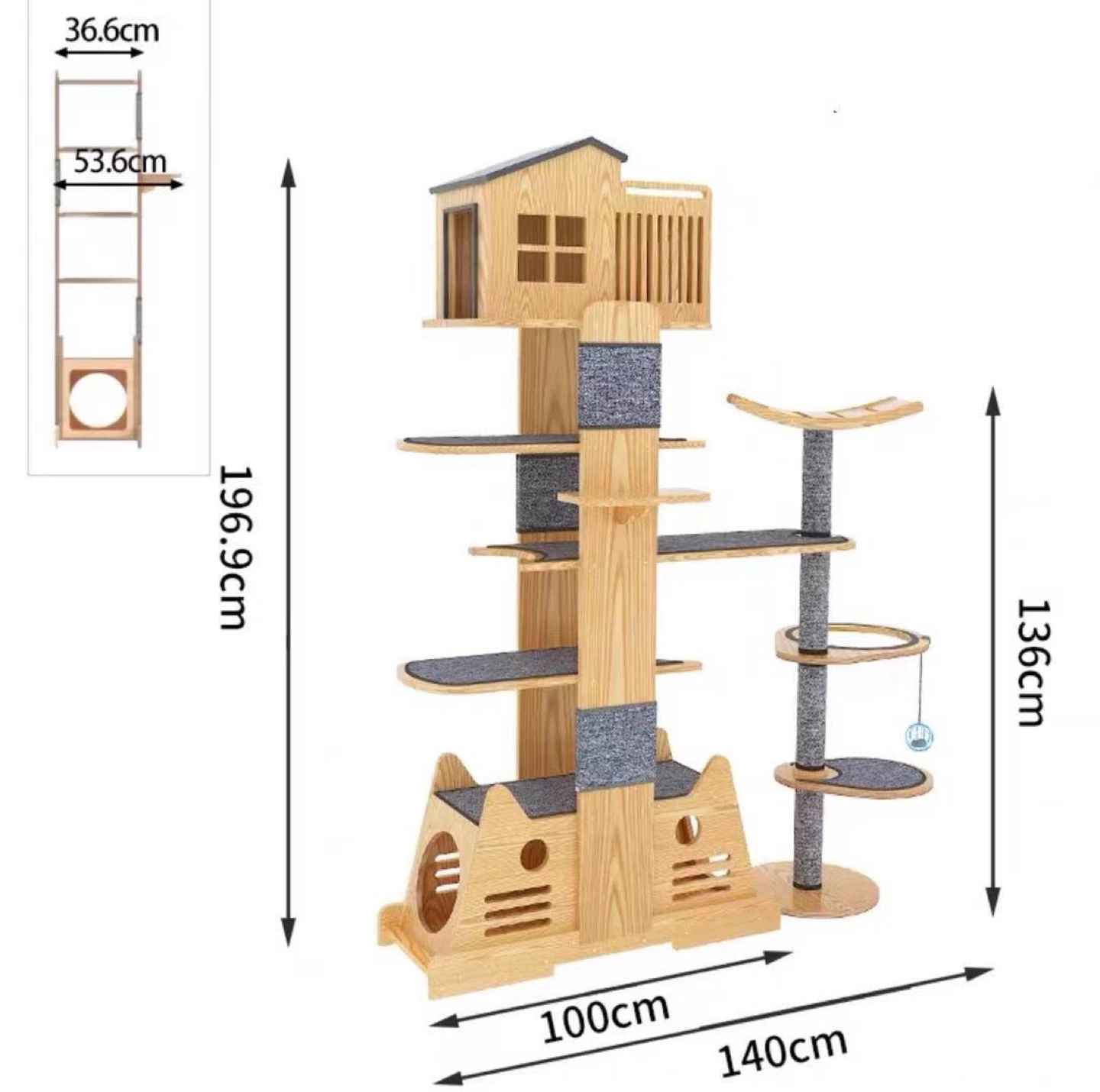 Large Wooden Cat Tree Condo with Multiple Levels - photo 3