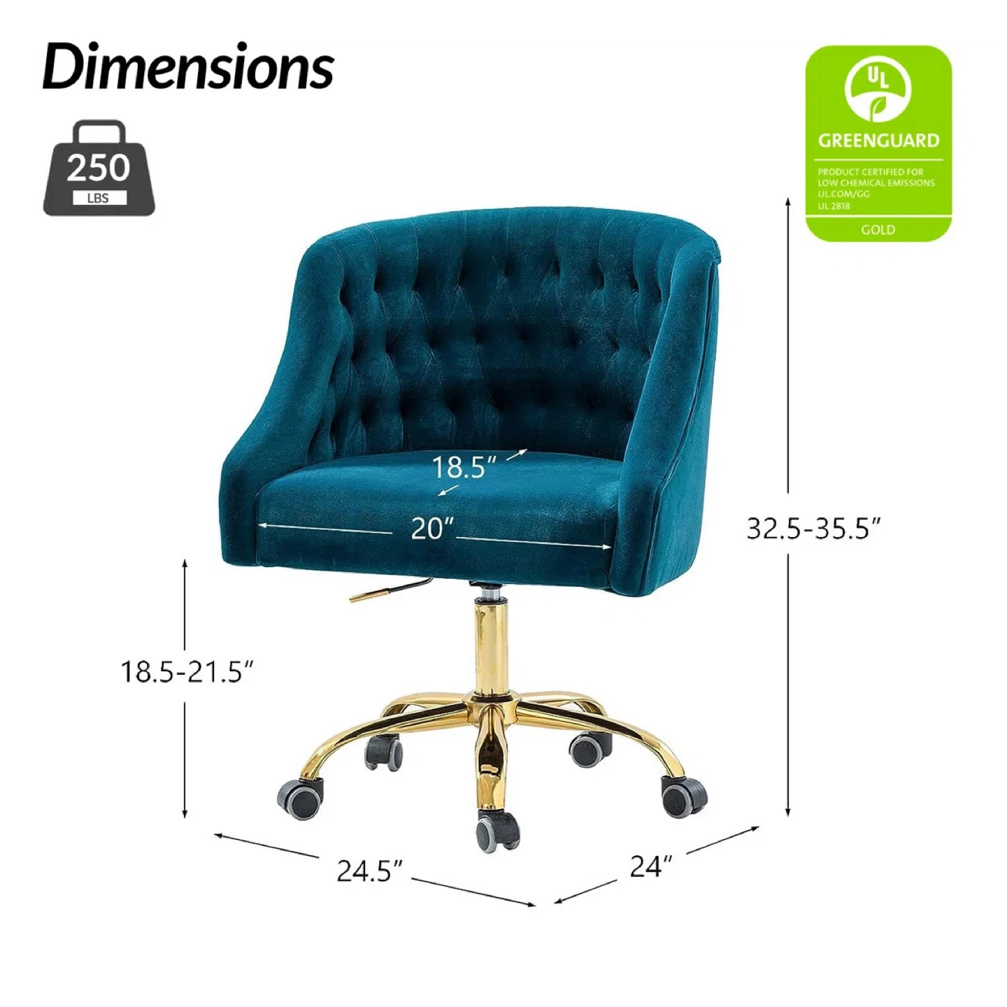 NIB - 360° Rotating Office Chair - Teal Velvet with Gold Base - photo 3
