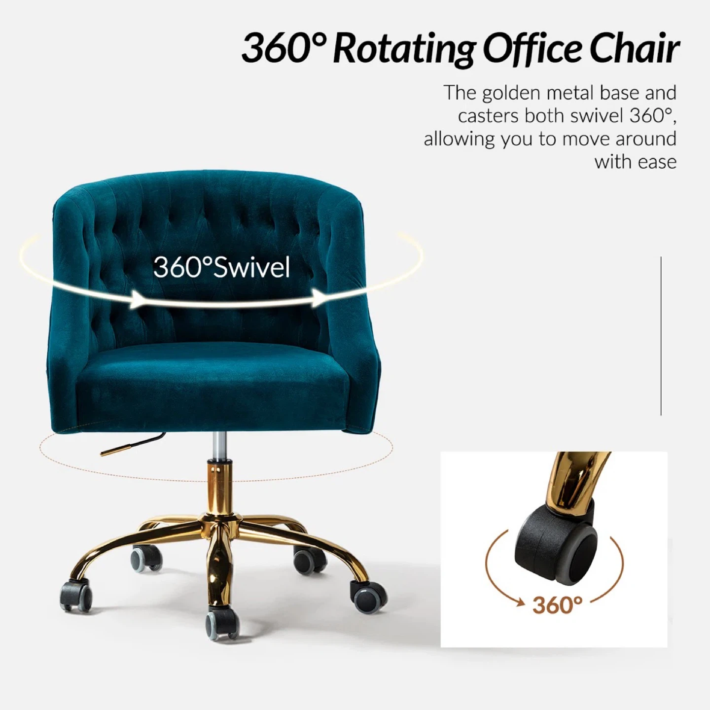 NIB - 360° Rotating Office Chair - Teal Velvet with Gold Base - photo 2