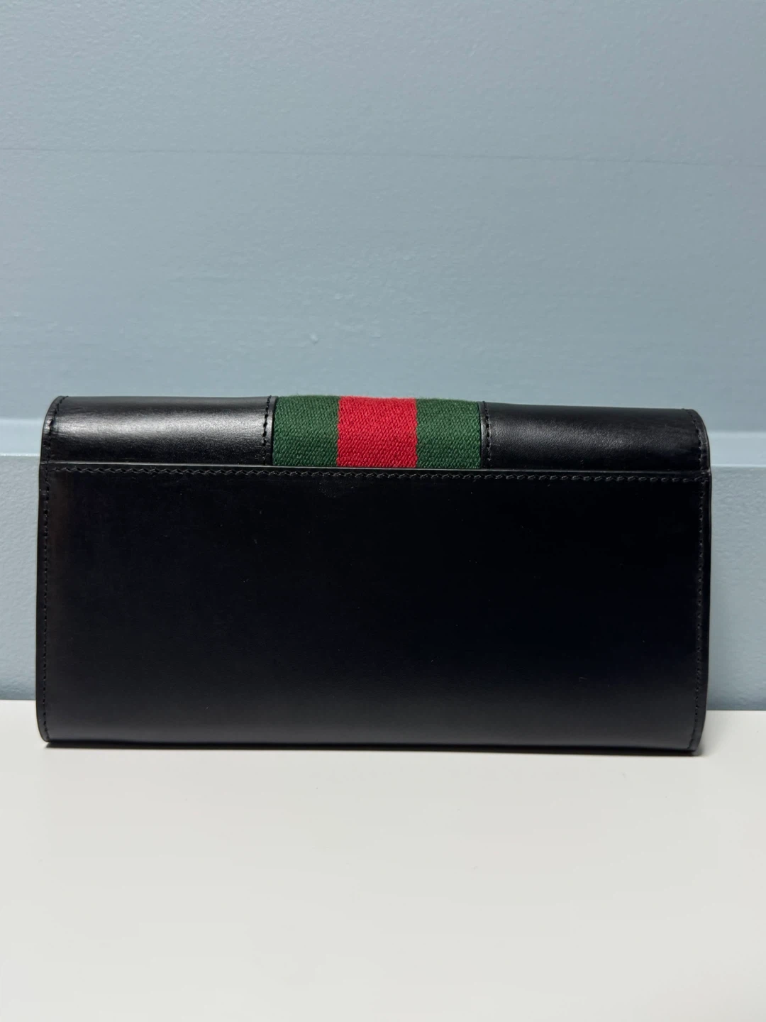 Gucci Black Leather Wallet/ Clutch with Red and Green Stripe - photo 2