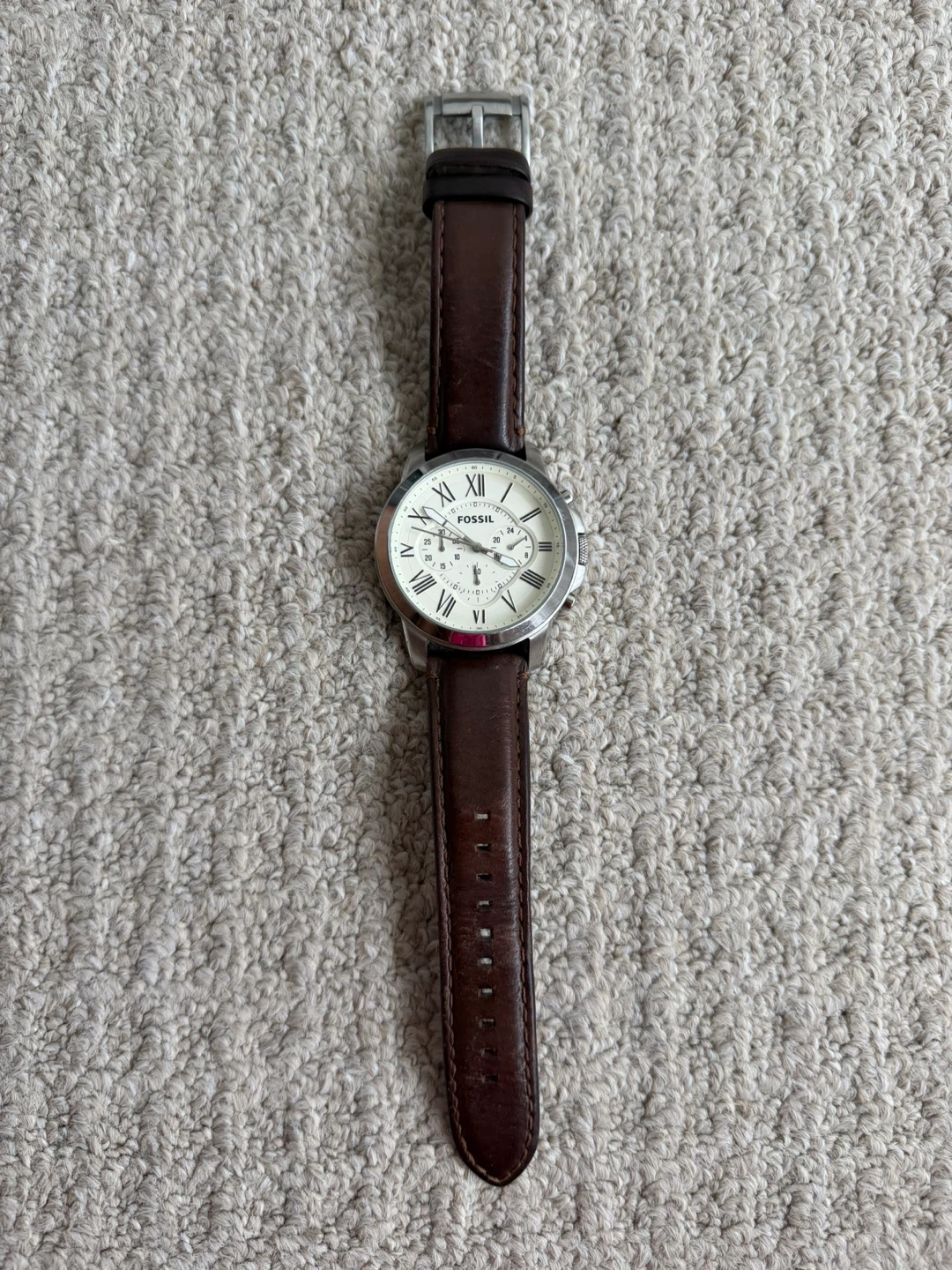 Fossil Chronograph Watch with Brown Leather Strap