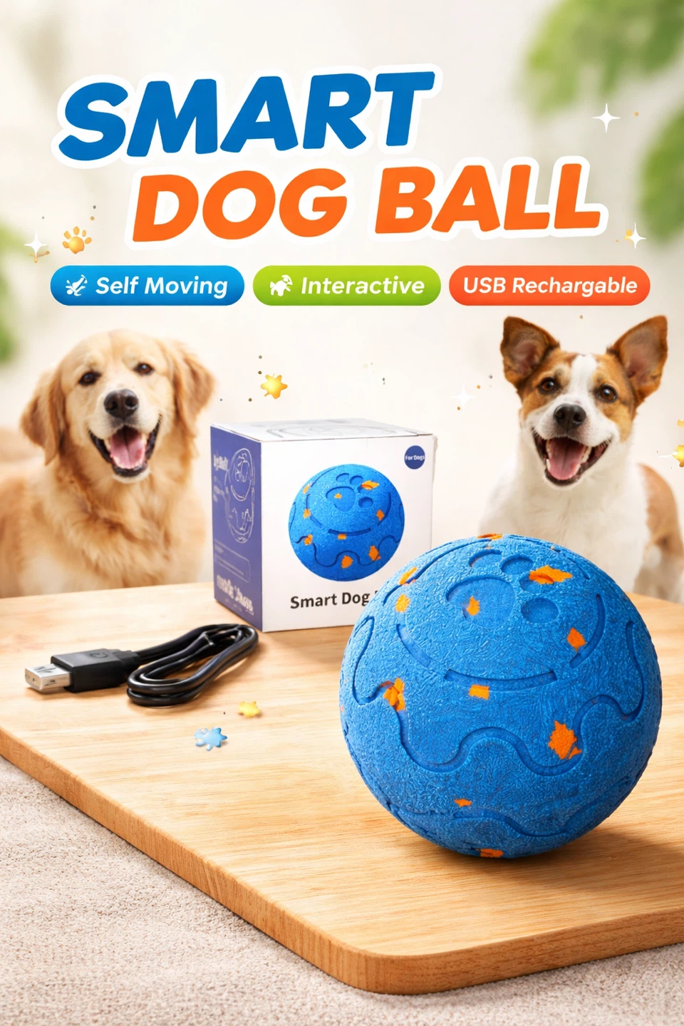 Smart Dog Ball Toy with USB Charging Cable