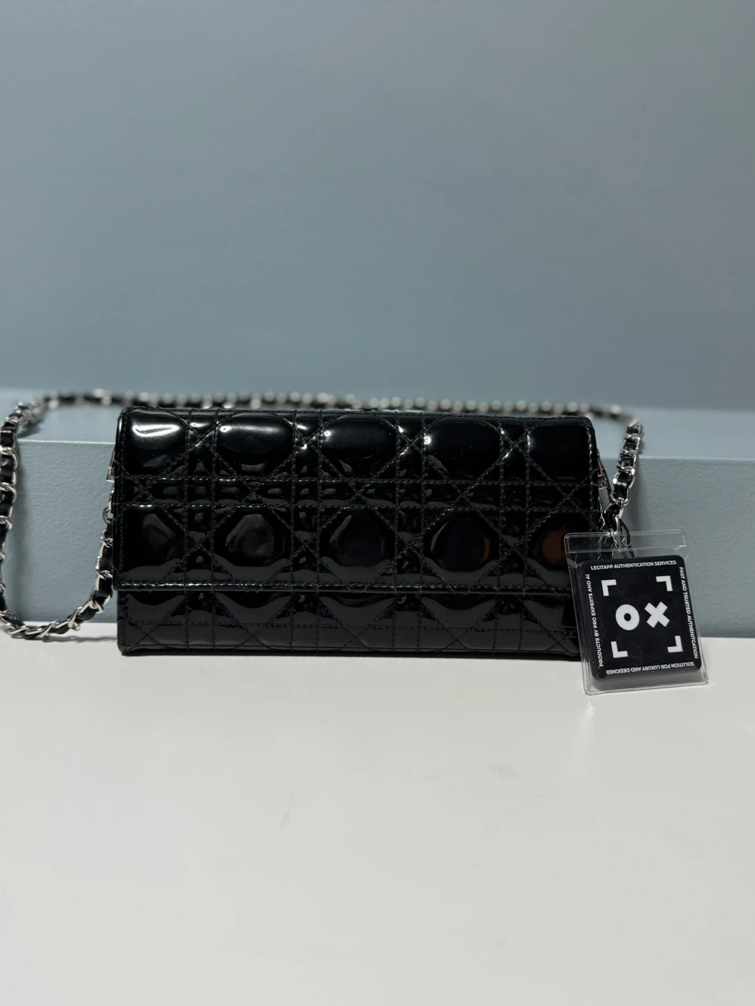 Christian Dior Black Patent Leather Chain Wallet