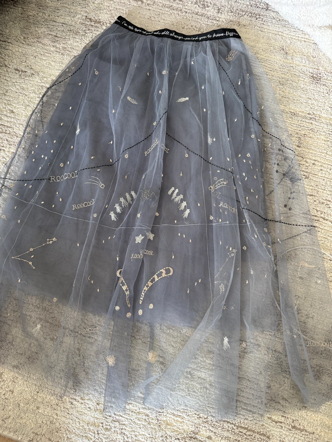 Grey Tulle Skirt with Constellation Embroidery