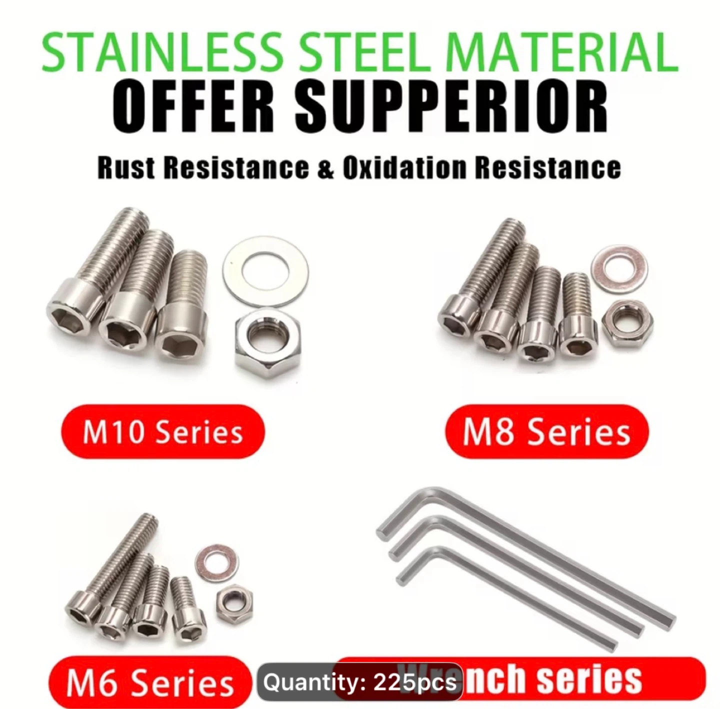 225pcs Stainless Steel Cylindrical Head Hexagon Socket Screws - photo 5