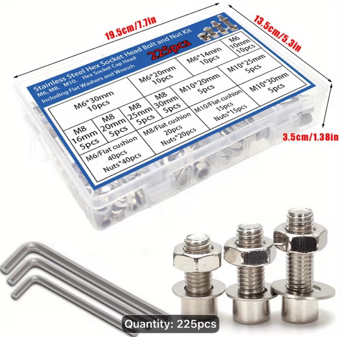 225pcs Stainless Steel Cylindrical Head Hexagon Socket Screws - photo 4