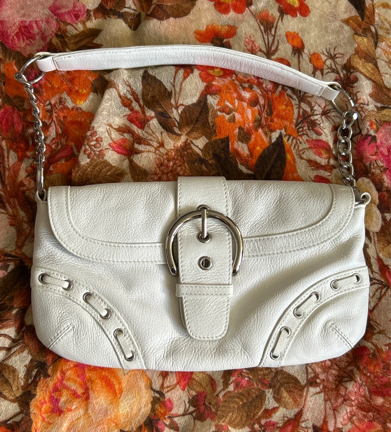 Soprano - White Leather Shoulder/Hand Bag