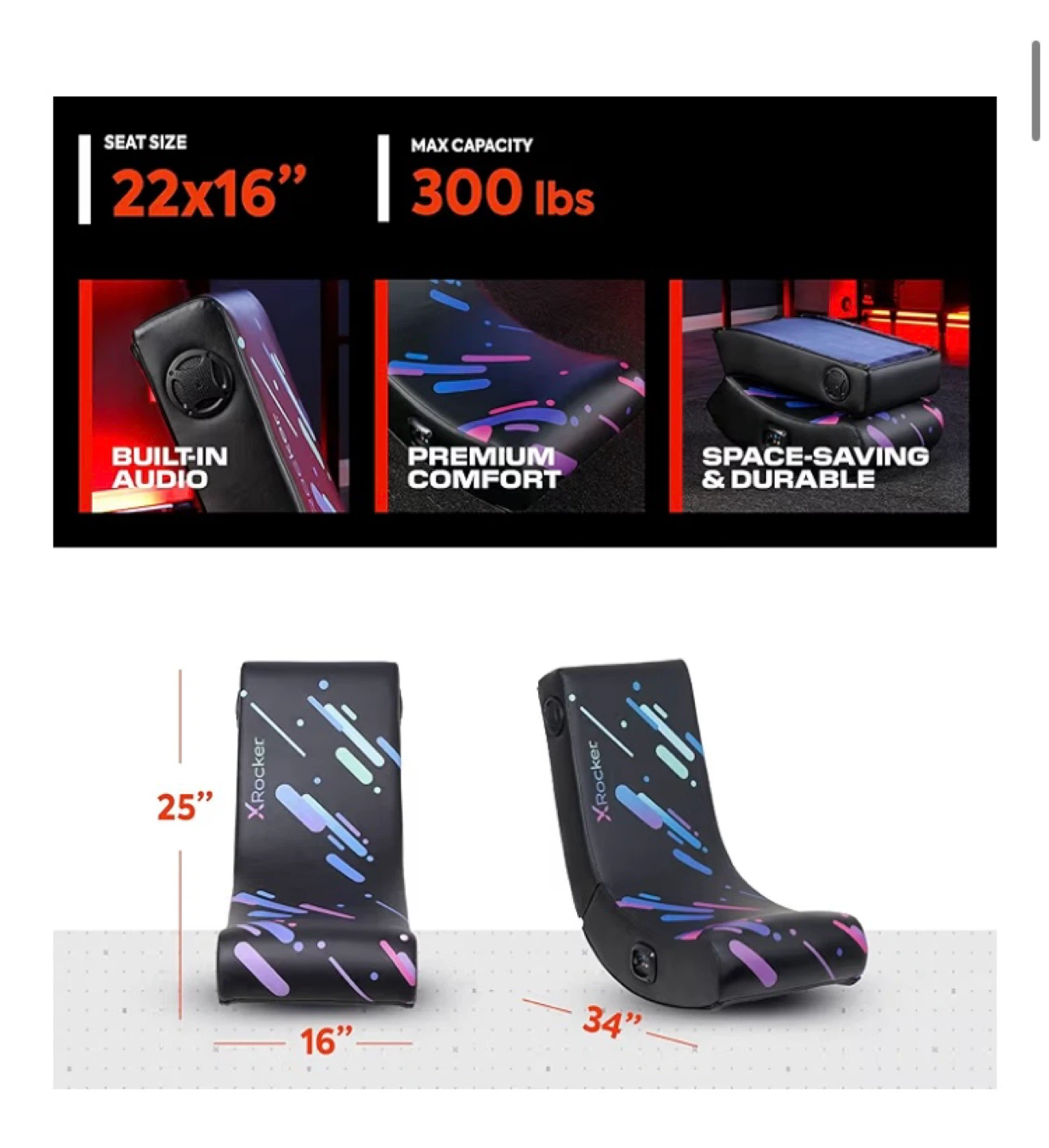 X Rocker Galaxy Rocker Floor Gaming Chair with Built-in Speakers - photo 4