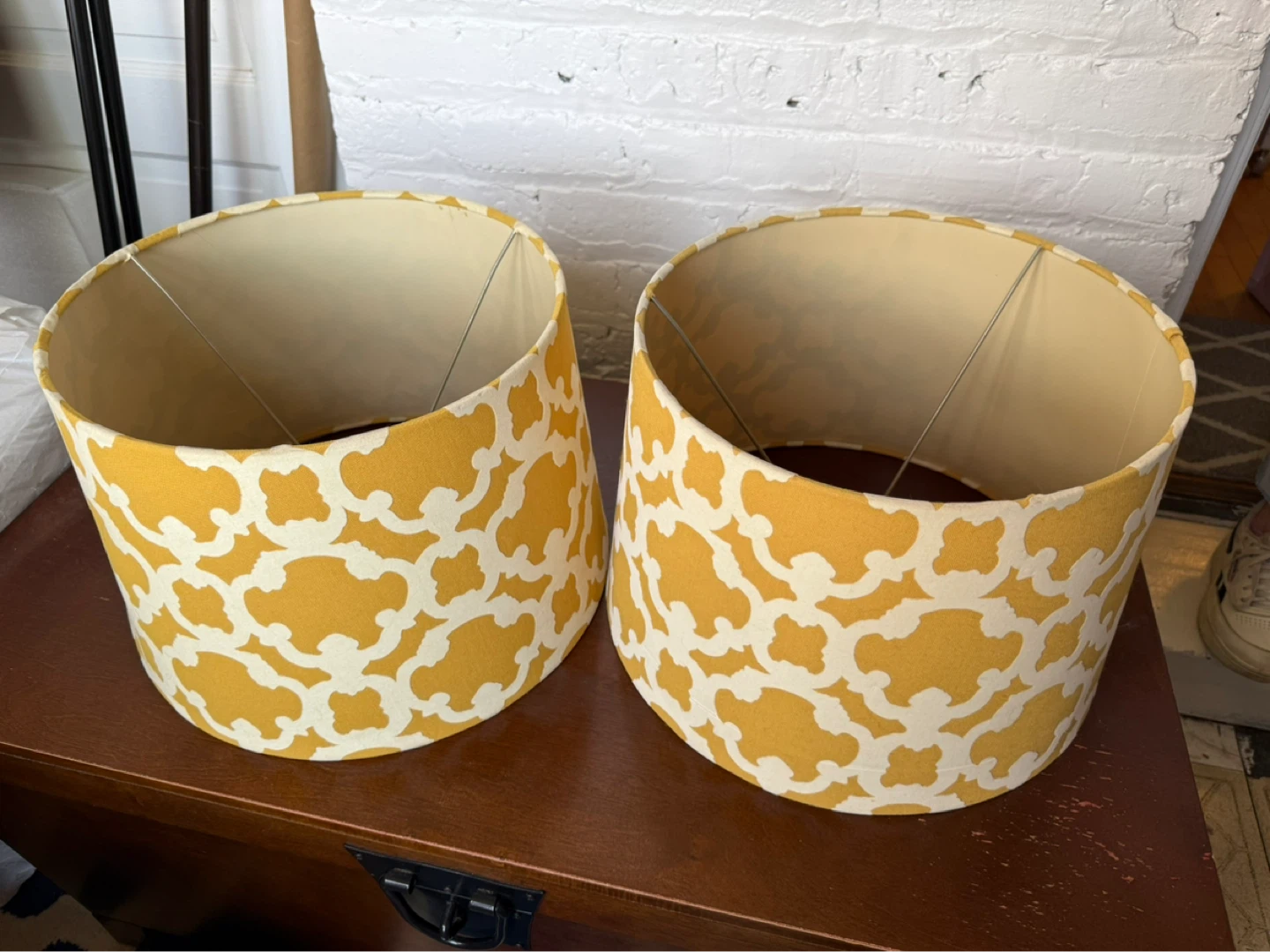 Set of 2 Yellow Patterned Drum Lamp Shades