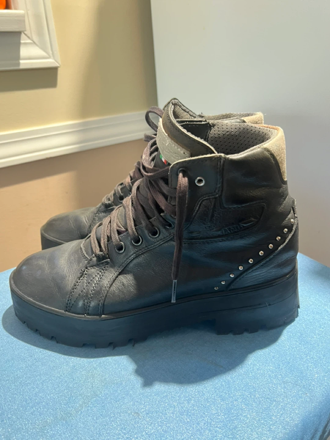 Black Leather High-Top Platform Boots with Vibram Soles - photo 2