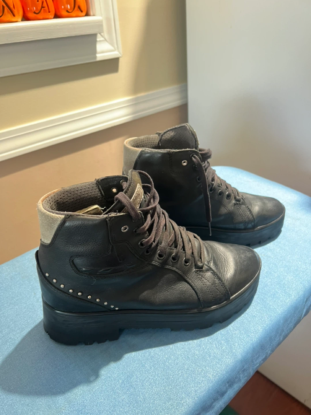 Black Leather High-Top Platform Boots with Vibram Soles