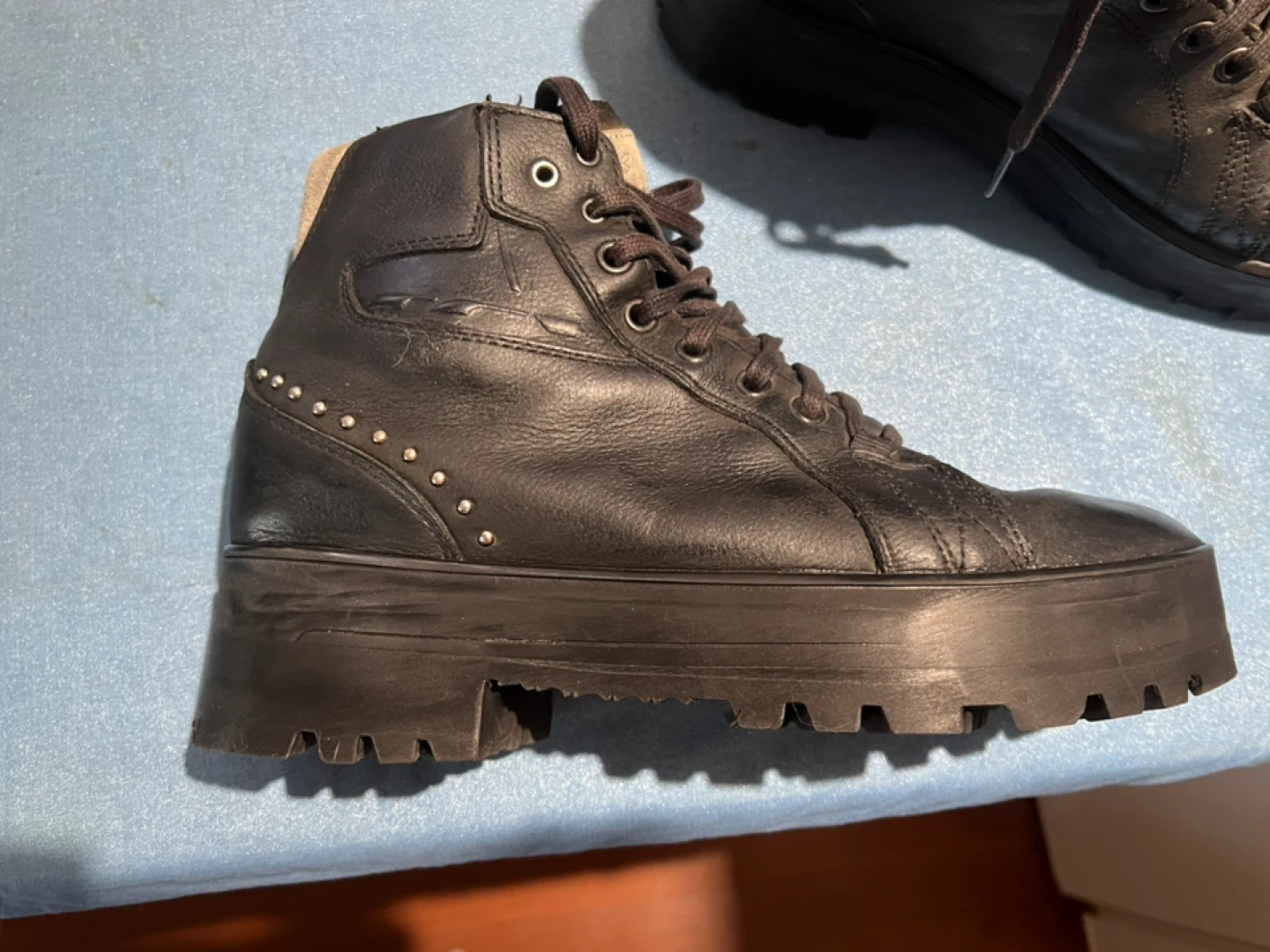 Black Leather High-Top Platform Boots with Vibram Soles - photo 3