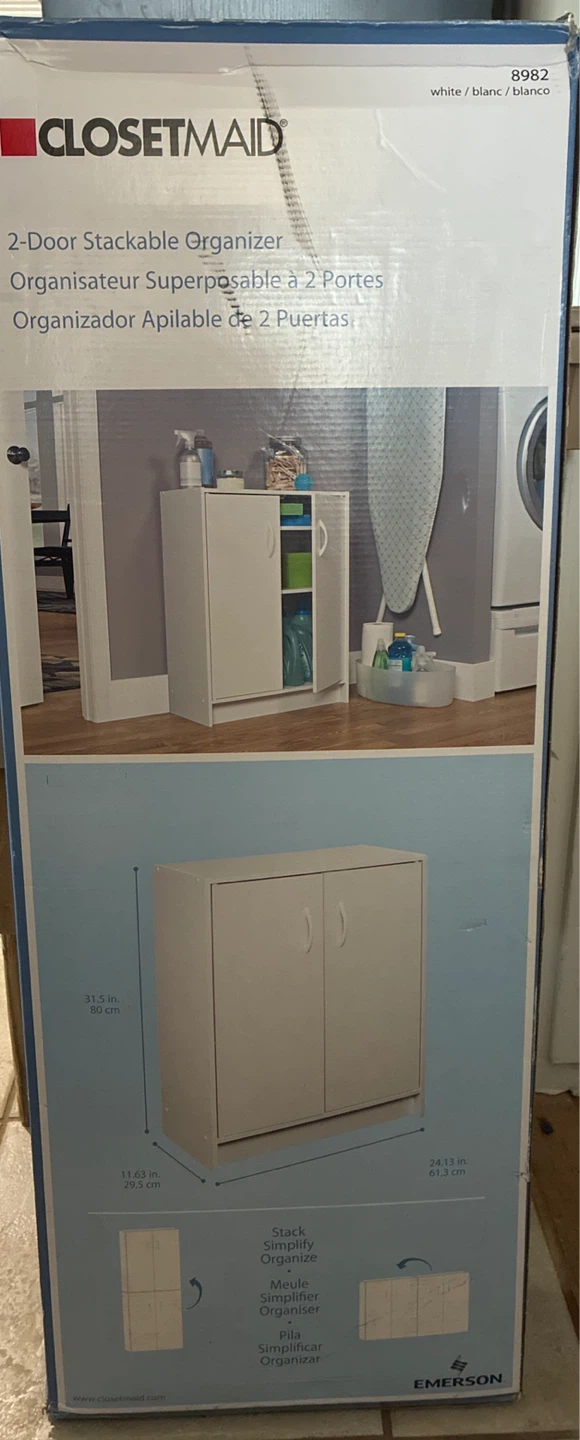 New in box ClosetMaid 2-Door Stackable Organizer White