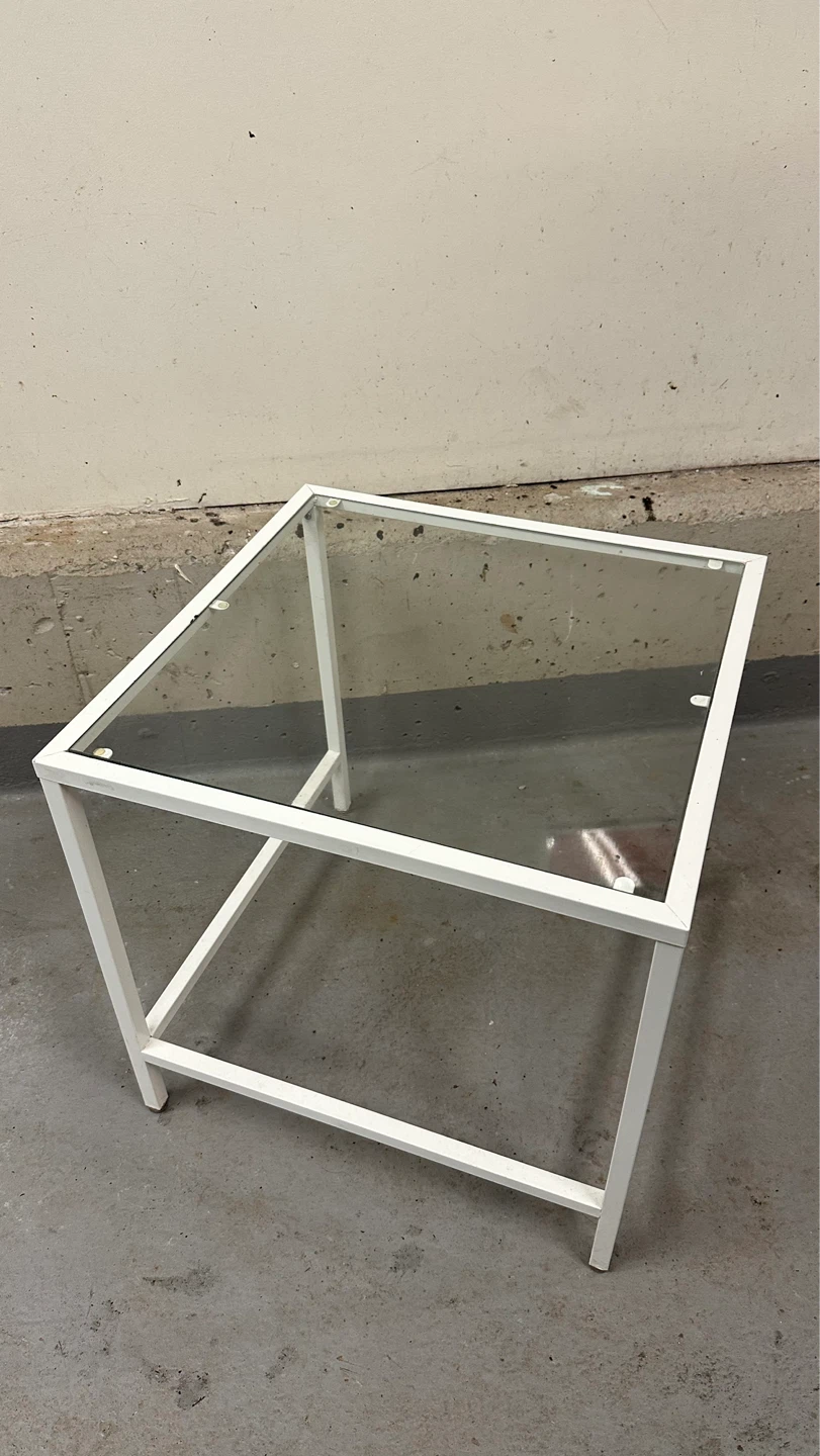 White Metal Frame Glass Top Side Table