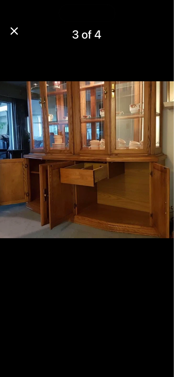 Wooden Oak China Cabinet with Glass Doors - photo 2