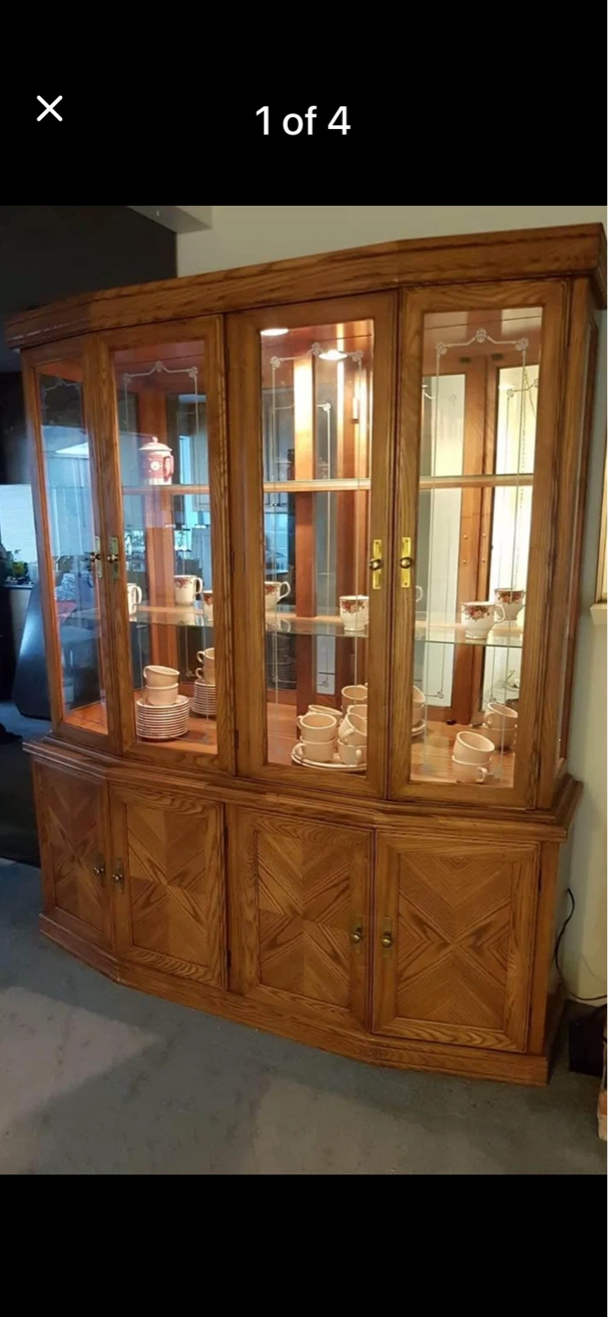 Wooden Oak China Cabinet with Glass Doors