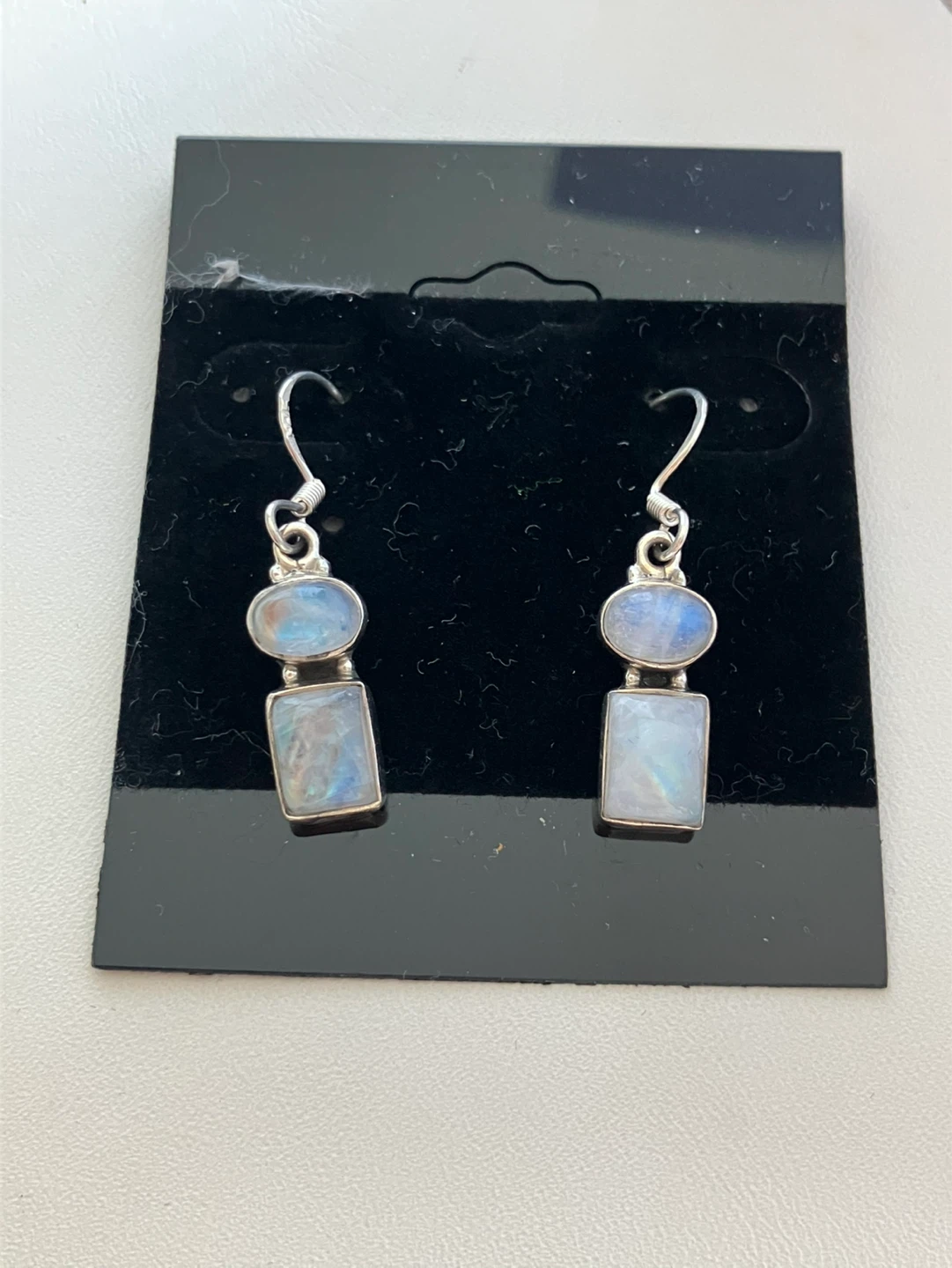 Sterling Silver Rainbow Moonstone Dangle Earrings - photo 3