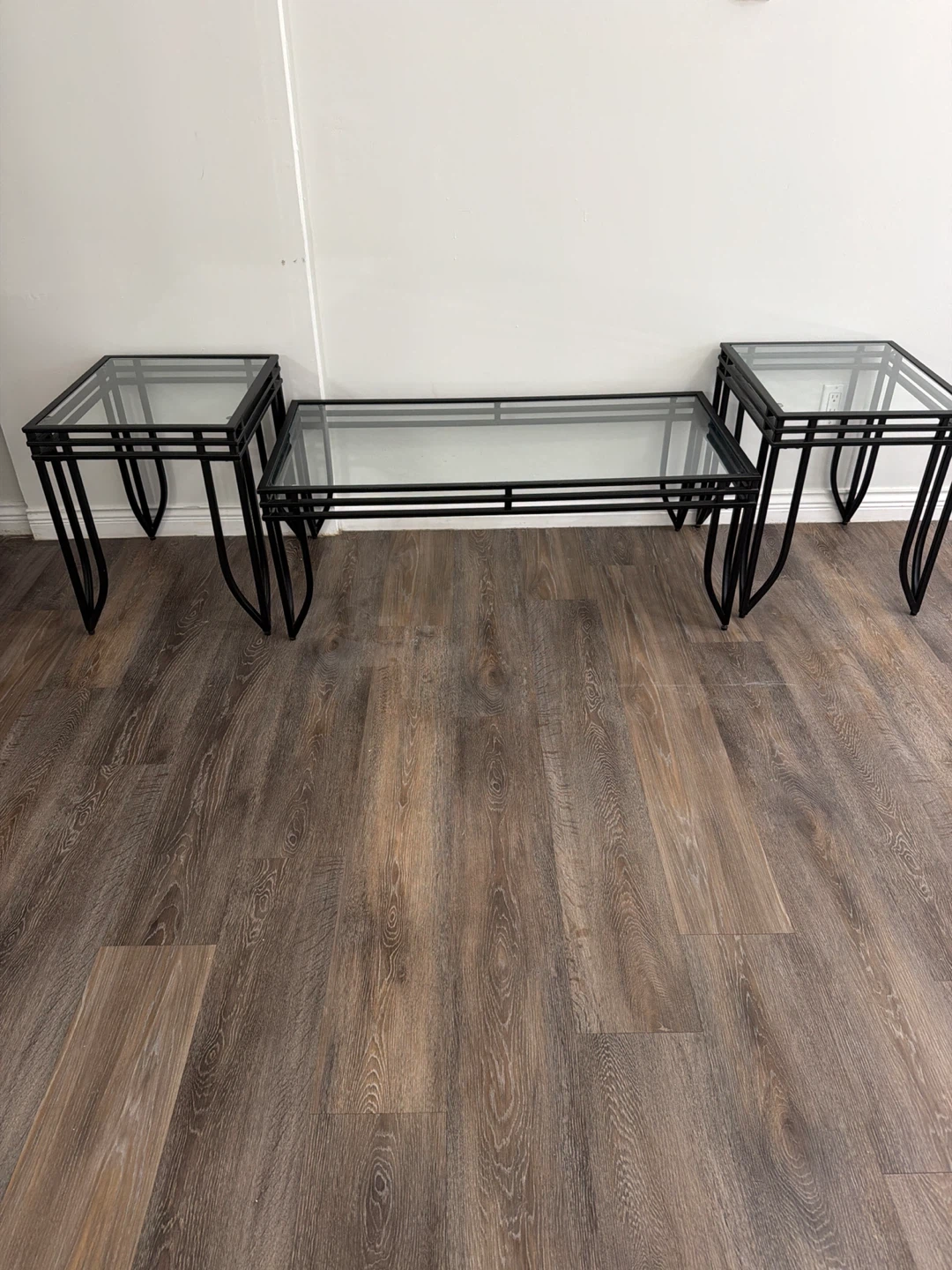 Set of 3 Metal and Glass Accent Tables