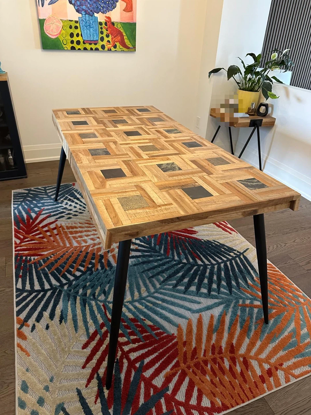 Structube Wood and Stone Top Dining Table