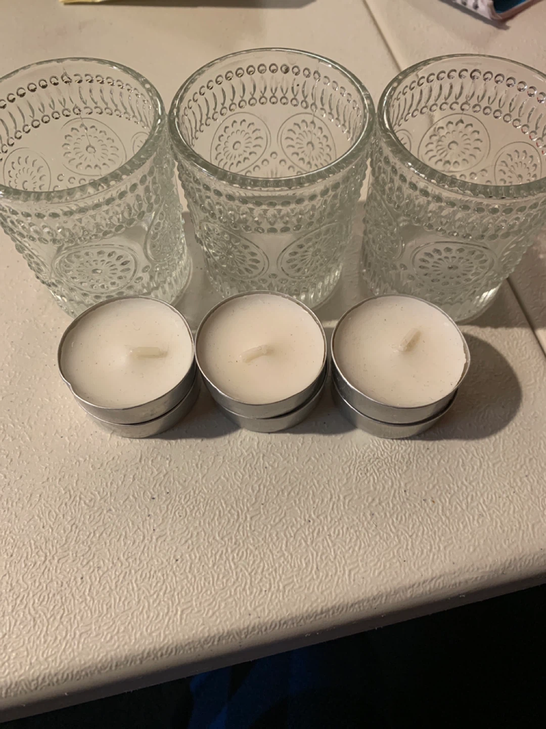 Set of 3 Glass Votive Holders and Tealight Candles