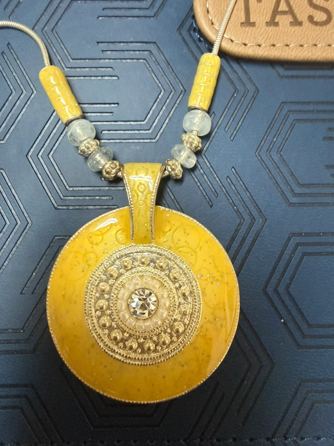 Yellow Enamel Pendant Necklace and Earring Set - photo 2