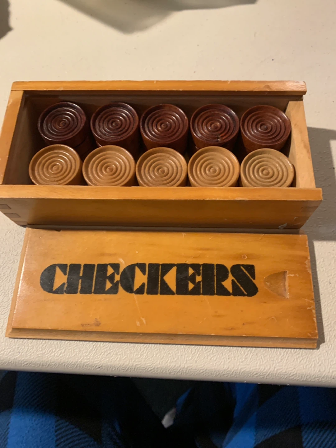 Wooden Checkers Set with Box