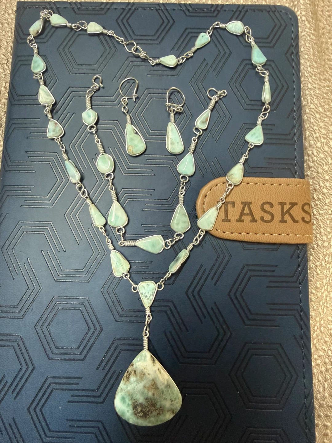 Handmade Larimar Necklace and Earrings Set