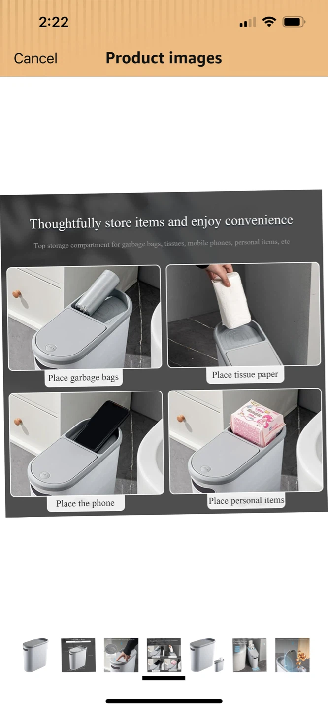White & Grey Slim Gap Garbage Bin with Top Storage - photo 2