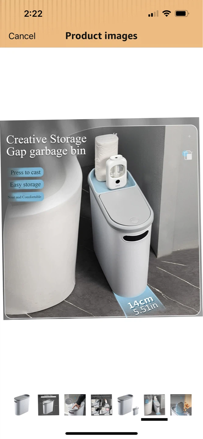 White & Grey Slim Gap Garbage Bin with Top Storage